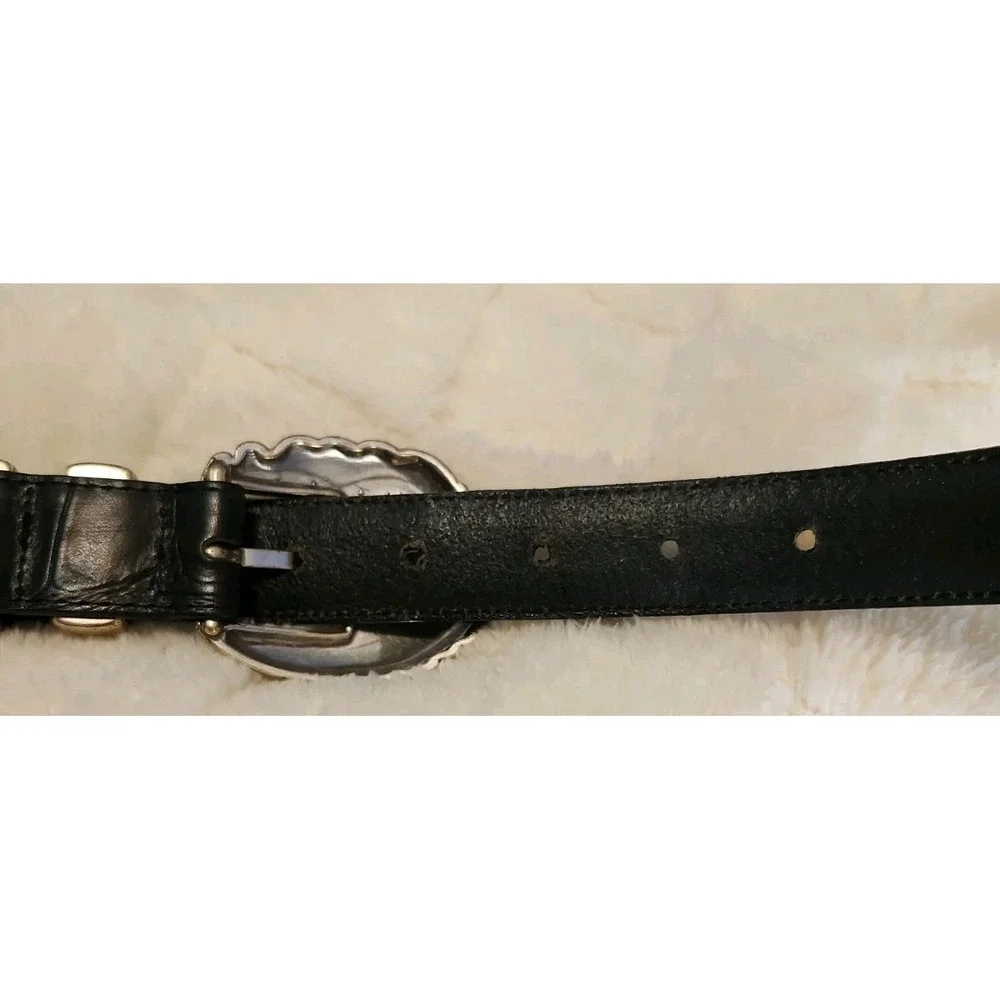Vintage Brighton Disney Mickey & Co Black Leather Belt Train Buckle Sz 28 3003M